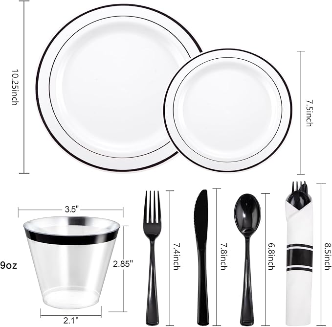 WELLIFE 210Pcs Black Plastic Dinnerware - Image 2