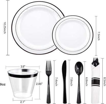 WELLIFE 350Pcs Black Plastic Dinnerware - Image 2