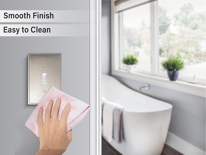 Henne Bery Soft Modern Decorative Wall Plate Switch Plate Outlet Cover (Single Toggle 2PK, Satin Nickel)