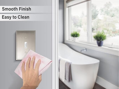 Henne Bery Soft Modern Decorative Wall Plate Switch Plate Outlet Cover (Single Toggle 2PK, Satin Nickel)