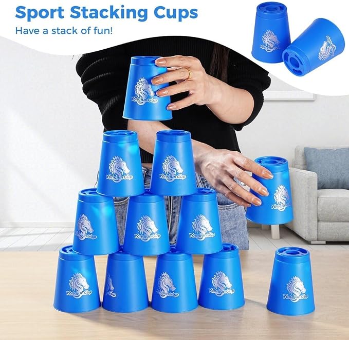 yeesport 24 Sport Stacking Cups Blue/Green Training Game - Image 2