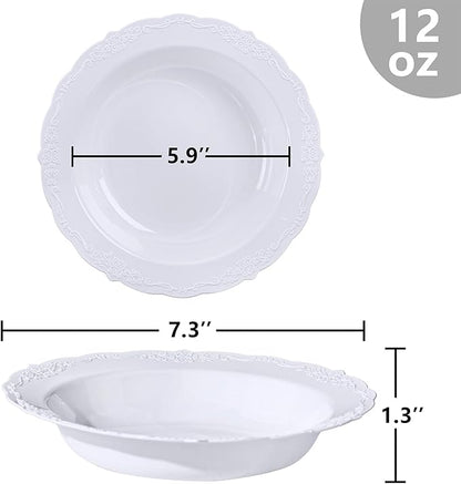 DaYammi 100 Pack White Plastic Bowls, 12oz Disposable Soup Bowls, Heavy Duty Dinner Bowl for Weddings, White Disposable Bowls for Parties, Dinners, Catering and Everyday Use