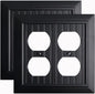Beadboard Outlet Covers Wall Plates, Bamboo Fiber Light Switch Covers, Natural Material Electric Receptacle Decorative Switch Plate Outlet Cover Matte Black (2 Gang Duplex 2 Pack)
