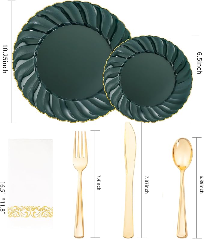 YOUBET 150PCS Emerald Green Plastic Plates - Image 2