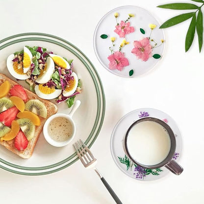 Drink Coasters Flower Cup Mat-Epoxy Resin Coasters with Colorful Natural Floral Reusable Round Kitchen Utensils for Dining Cups (Set of 4) (4, BD0001)