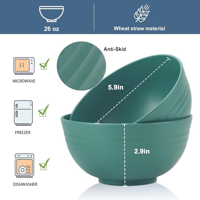 Wheat Straw Bowl Sets, Microwave and Dishwasher Safe Bowls, Kids Bowl suitable - Image 2