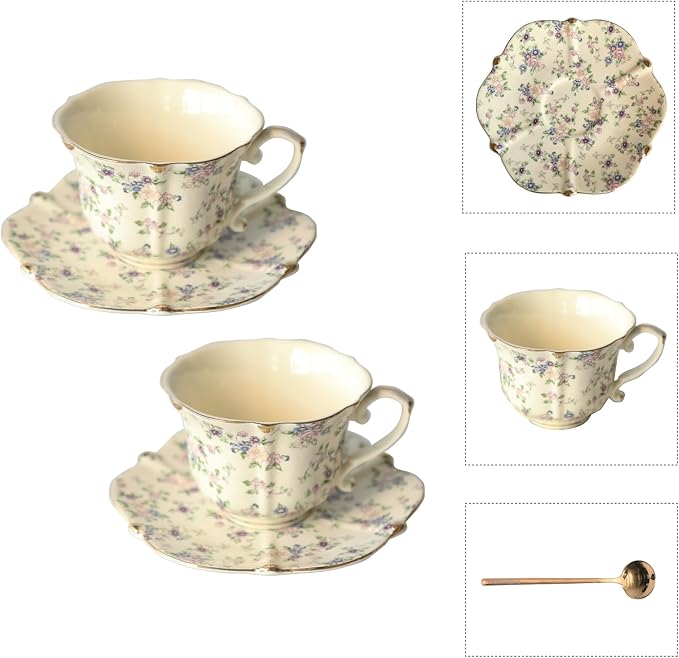 Vintage Floral Porcelain Tea Cup and Saucer Set by Unknown