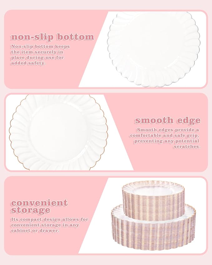 YOUBET 100PCS Rose Gold Plastic Plates - Image 4
