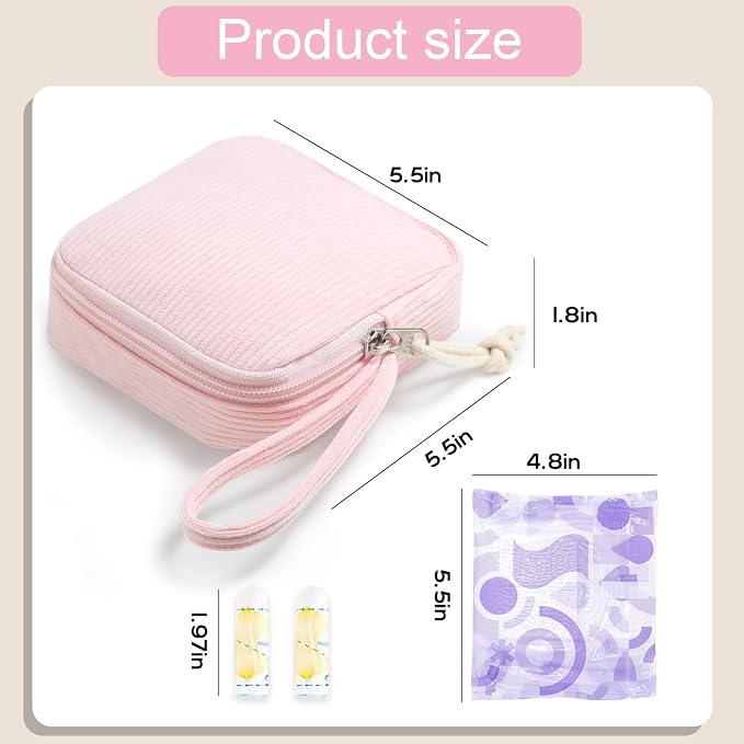 Corduroy Period Pouch for Women, Cute Sanitary Pad Pouch - Image 2
