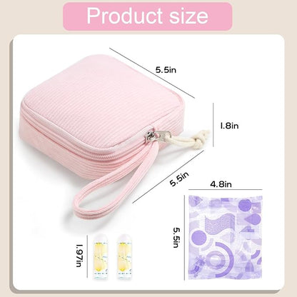 Corduroy Period Pouch for Women, Cute Sanitary Pad Pouch - Image 2