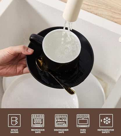 Lareina 8 Ounce Porcelain Cappuccino Cups Set of 4, Stackable Coffee Cups - Image 6