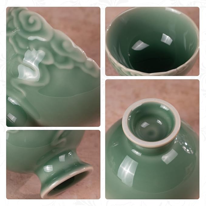 KAMMAK Tea Cup Set of 2 Small Tea Cups 3.7oz Green Porcelain Tea Cup Set - Image 4
