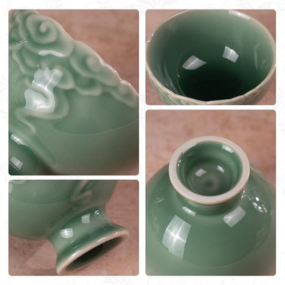 KAMMAK Tea Cup Set of 2 Small Tea Cups 3.7oz Green Porcelain Tea Cup Set - Image 4