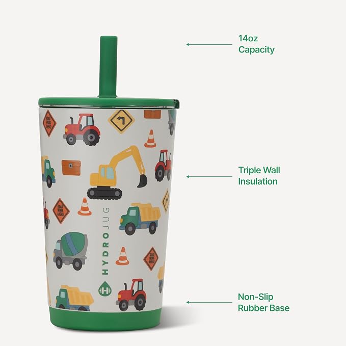 HydroJug Everyday Tumbler 14 oz Ceramic-Lined Straw Cup, Under Construction | - Image 3