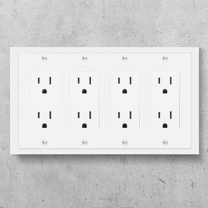 Henne Bery Modern Edge Decorative Wall Plate Switch Plate Outlet Cover, Durable Solid Zinc Alloy (Quad Decorator, White)