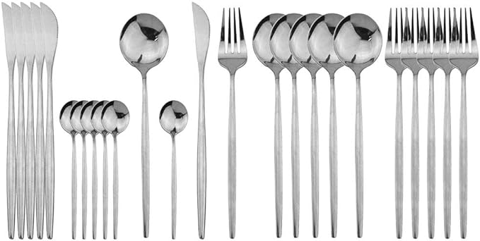 JASHII 24 Pieces Silverware Flatware Cutlery Set, Stainless Steel Tableware by JASHII