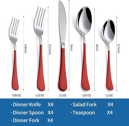 Red Silverware Set 20 Piece 18/0 Stainless Steel Flatware Red Handle Cutlery Set Service for 4 Fork Knife Spoon Set Mirror Finish Dishwasher Safe
