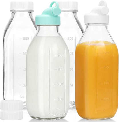 CUCUMI 4 Pack 32 Oz Glass Milk Bottle by CUCUMI