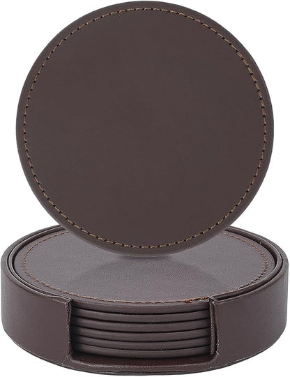 6PCS PU Leather Coasters for Table Protection 4 Inch Round Drink Cup Holders - Image 6