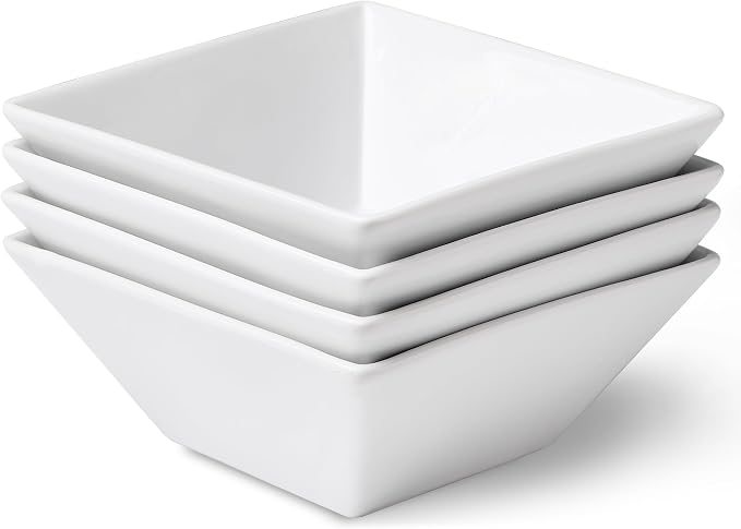 Porcelain Cereal Bowls Set of 4, 23 Oz Square Serving Bowls Set | 6in Classic by Unknown