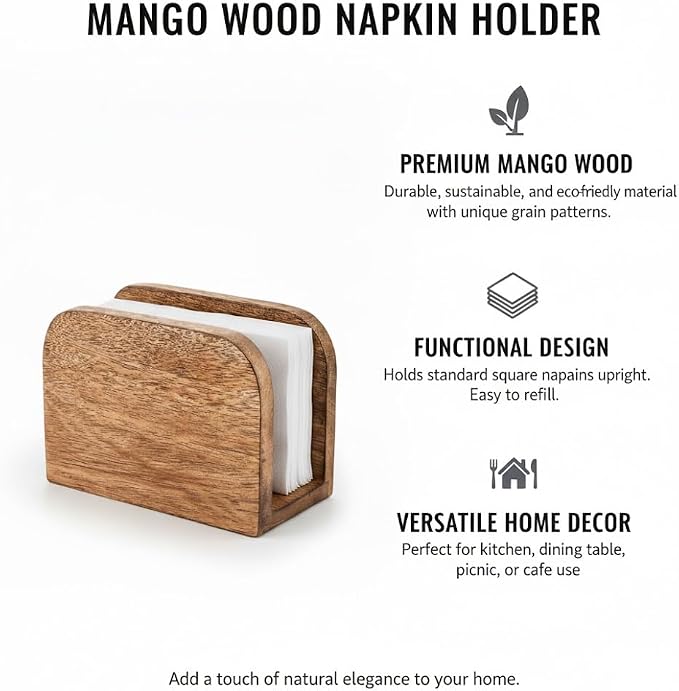 Premium Mango Wood Napkin Holder - Image 4