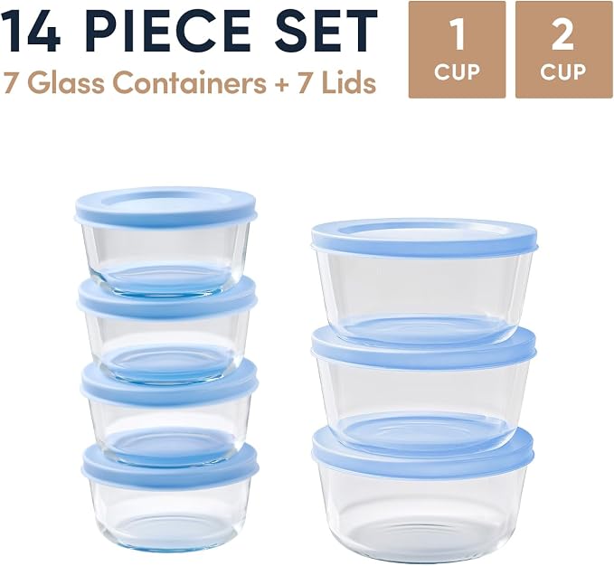 14-Piece Glass Food Storage Containers Set | 1-Cup & 2-Cup, Leakproof | - Image 2