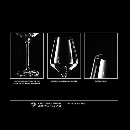 Krosno Classic Red Wine Glasses Set of 6 pieces, 16.6 oz, Avant-Garde Collection, Crystal Glass Thin Rim Long Stem Unique Elegant Premium, Dishwasher Safe, Made in Europe