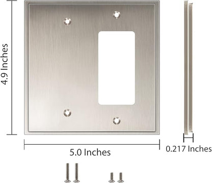 Henne Bery Soft Modern Decorative Wall Plate Switch Plate Outlet Cover (Blank/Decorator, Satin Nickel)