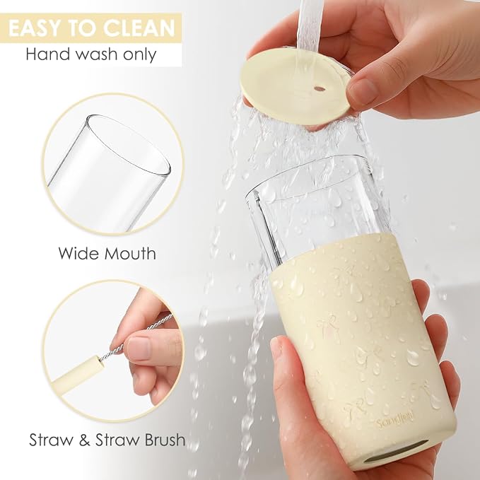 SANDJEST Glass Tumbler with Straw and Lid, Glass Water Bottle with Silicone - Image 3