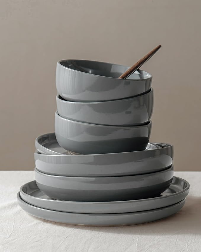 Famiware Milkyway 12-Piece Stoneware Dinnerware Set, Dark Gray | Plates and - Image 8