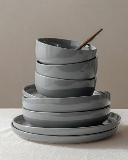 Famiware Milkyway 12-Piece Stoneware Dinnerware Set, Dark Gray | Plates and - Image 8