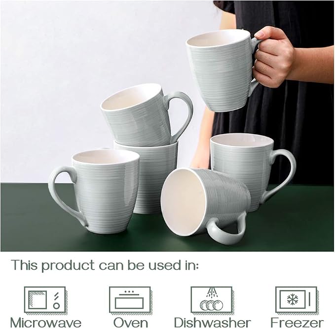 DOWAN Coffee Mugs, 17 Oz Coffee Mug Set of 6, Corrugated Tea Mugs - Image 5