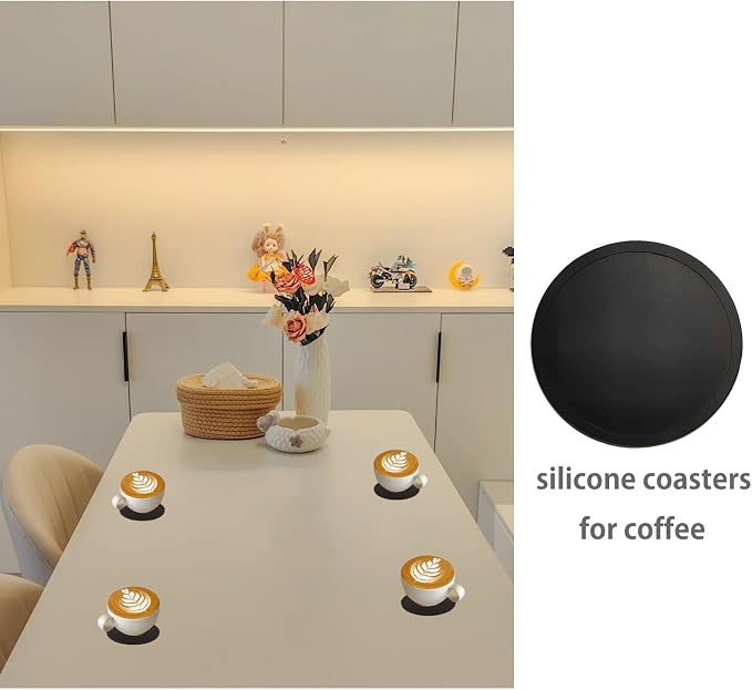 2 Pack Silicone Coasters for Drinks, Round Black Coasters - Image 2