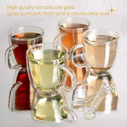 Moss & Stone Set of 4 Double Wall Glass Cup Clear Mug, Double Walled Coffee - Image 4