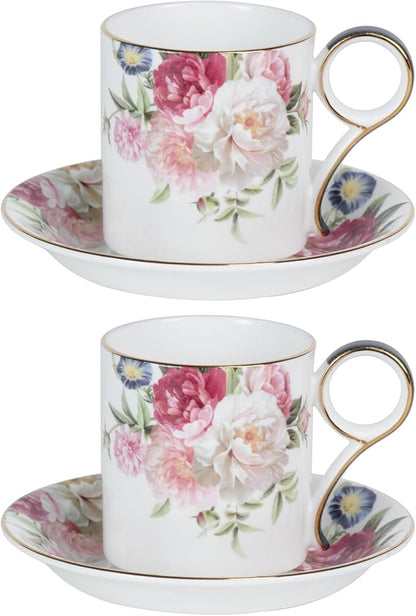 KAMMAK Tea Cups and Saucers Set of 2, Porcelain Coffee Cups, JBE014 | Stackable by KAMMAK