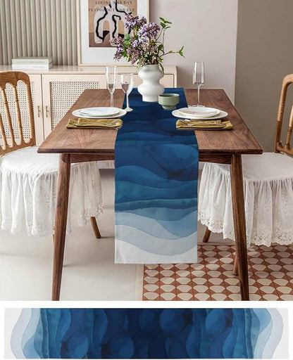 Navy Blue Ombre Table Runners 48 Inches Long, Abstract Modern Stripe Table - Image 6