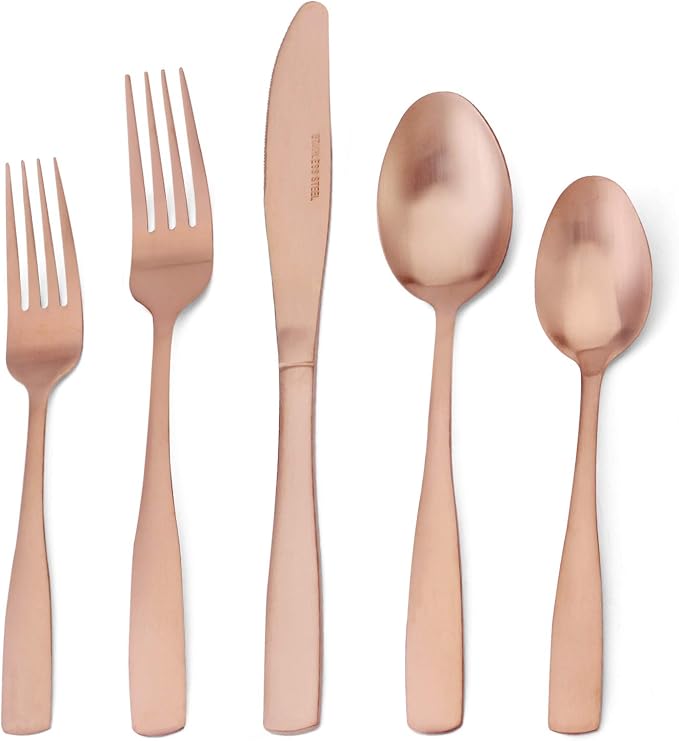 Matte Rose Gold Silverware Set, 20-Piece Stainless Steel Flatware set, by OCEExquisitesilverware