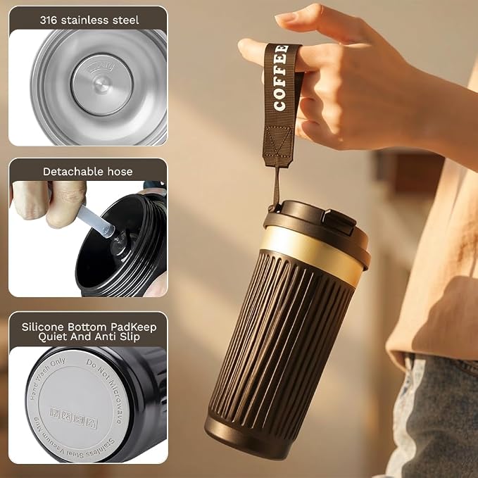 Vacuum Insulated Stainless Steel Travel Coffee Mug, Leak Proof Cup - Image 2