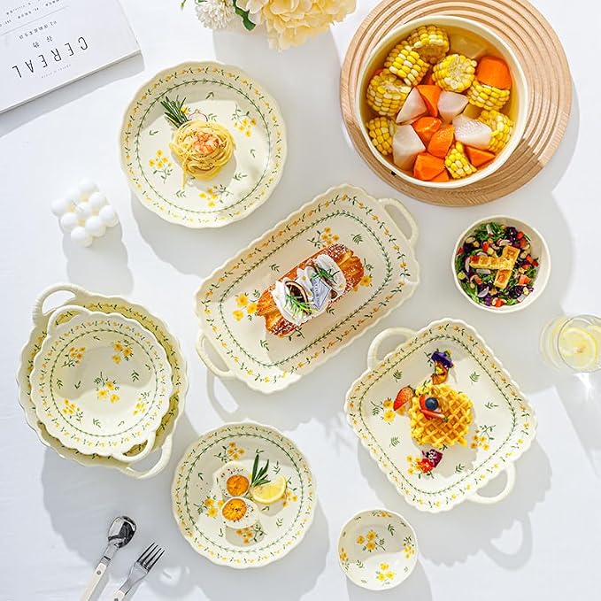 Ceramic Dinnerware Set, Floral Plates and Bowls Sets, Microwave & Dishwasher - Image 8