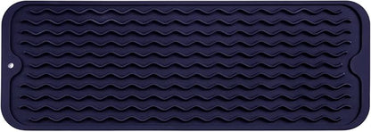 Silicone Dish Drying Mat for Multiple Usage,Easy clean,Eco-friendly,Heat-resistant Silicone Mat for Kitchen Counter,Sink,Bar,Bottle,or Cup Navy Blue M 17 inches x 6 inches