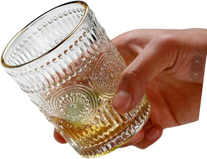 2 Pack 10 OZ Cute Embossed Glass Cup Vintage Drinking Glasses | Thick - Image 4