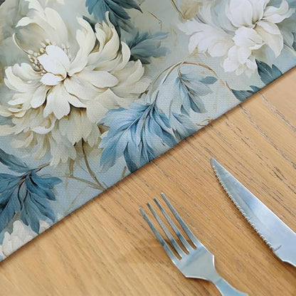 12"x18" Vintage White/Blue/Green Peony Florals Placemats Set of 4 Washable Thick Place Mats Kitchen Table Mats Decorative Linen Fabric Table Mat for Dining Table Kitchen Home Decor