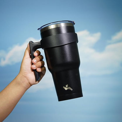 Konokyo 40 oz Tumbler with Handle and Straw, Insulated Travel Mug | Black; - Image 5