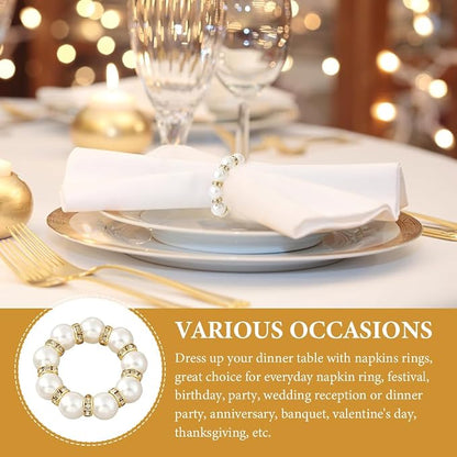 50Pcs Pearl Napkin Rings, Imitation Pearl Ring Napkin Wedding Beaded White | - Image 6
