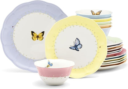 Lenox Dinnerware Set, Butterfly Meadow Colors 18-Piece Set, Service by Lenox
