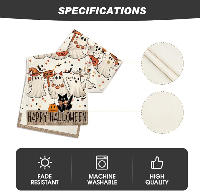 Artoid Mode 210 GSM Halloween Table Runner 13x36 Inch Home Party Decor | Beige - Image 5