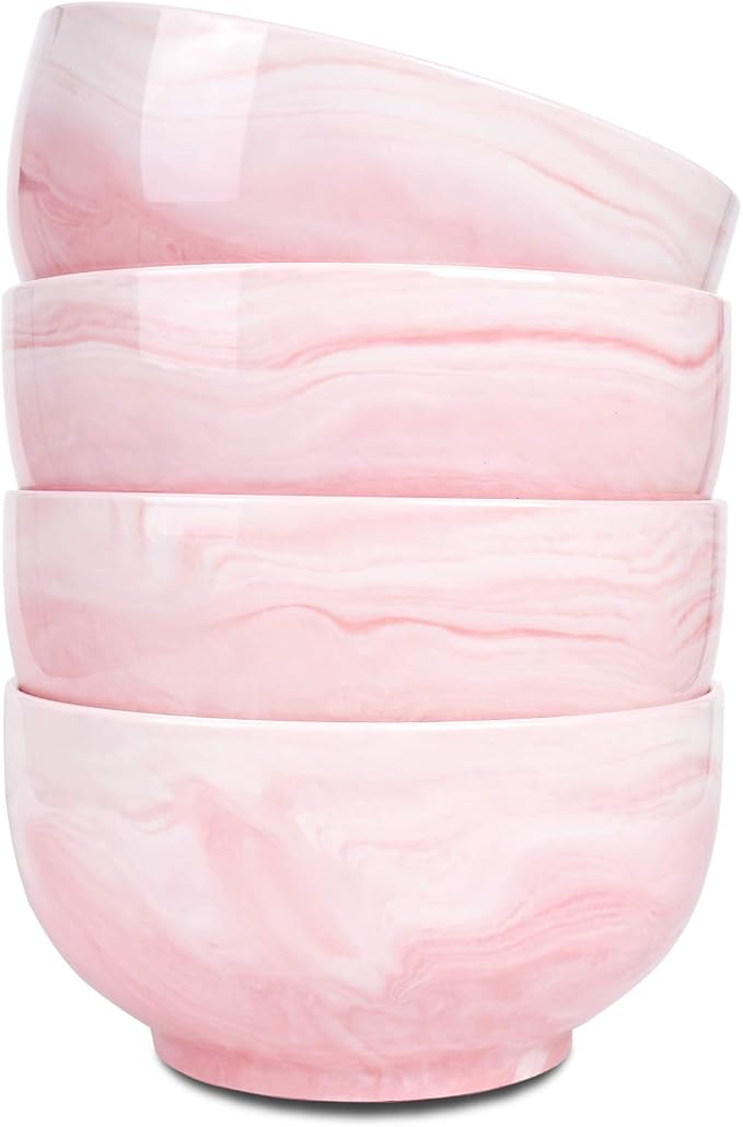 Marbling Ceramic Soup Bowl Set of 4, 33 Oz, Dishwasher and Microwave Safe by Bosmarlin