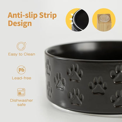 Elevated Ceramic Dog Bowl Set, 5.1" Dog Bowls with Dual Fixed Heights Stand, 1.6 Cup Food & Water Bowls for Toy Breed, Adult Cat, Small-Breed Puppy (Double Bowls + Stand - Black, 5.1 inch)