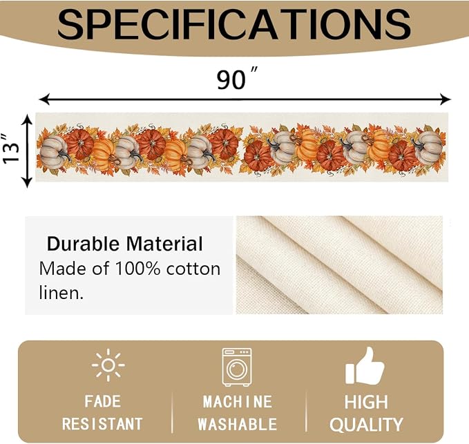 RABUSOFA Fall Table Runner 13x90 Inch Fall Decorations - Image 6