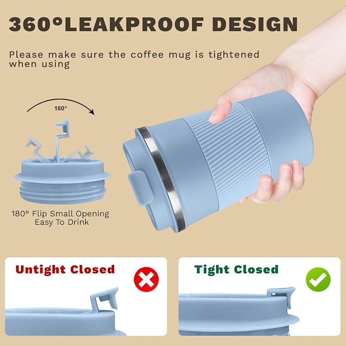 Vacuum Insulated Stainless Steel Travel Coffee Mug, Leak Proof Cup - Image 5
